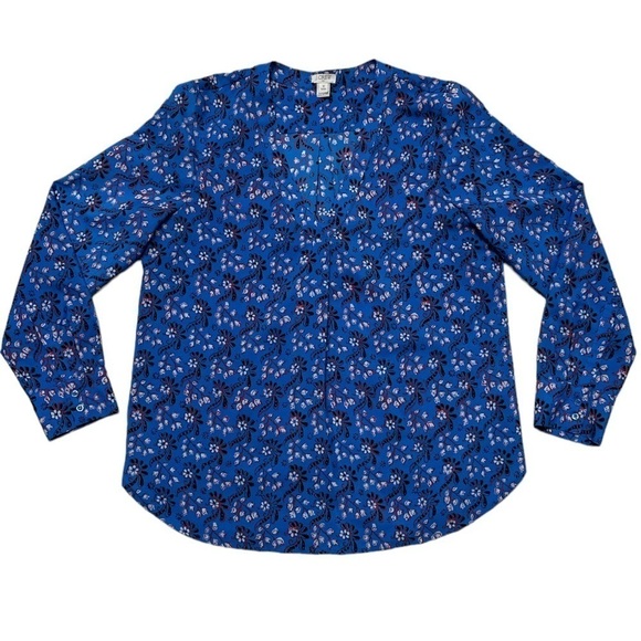 J.Crew Petite Ditsy Floral Print V-Neck Pop-Over Blouse Button Cuffs Peasant - Picture 1 of 9